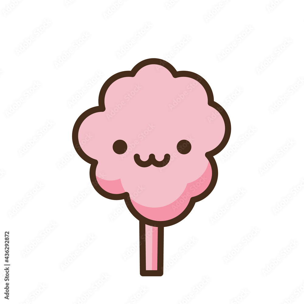 Fototapeta premium Anime style cartoon sweet food. Cotton candy emoji vector character.