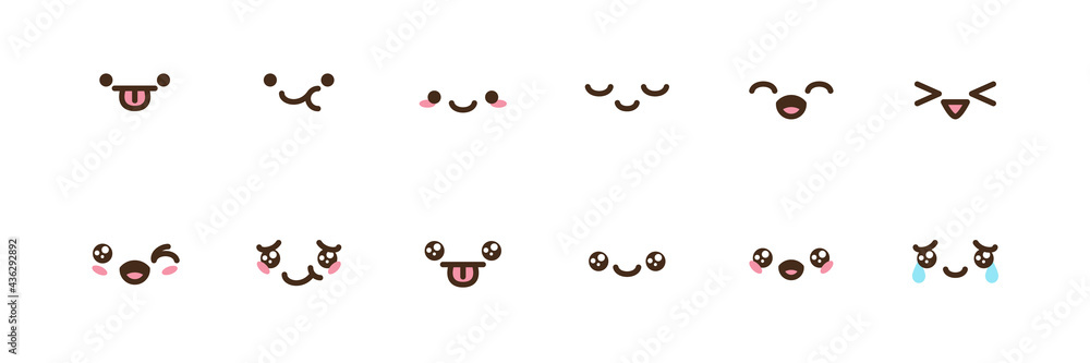 Fototapeta premium Vector kawaii anime emoji isolated icons set.