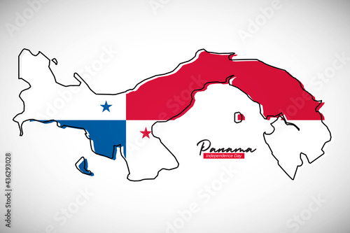Happy independence day of Panama. Creative national country map with Panama flag vector illustration