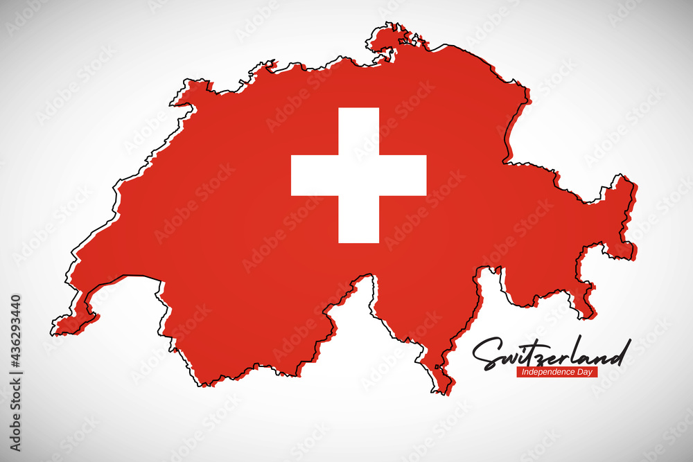 Happy independence day of Switzerland. Creative national country map with Switzerland flag vector illustration