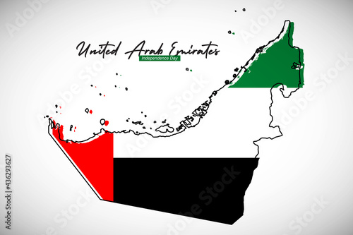Happy independence day of United Arab Emirates. Creative national country map with UAE flag vector illustration