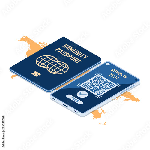 Isometric Immunity Passport and Smartphone with Digital Vaccination Certificate for COVID-19