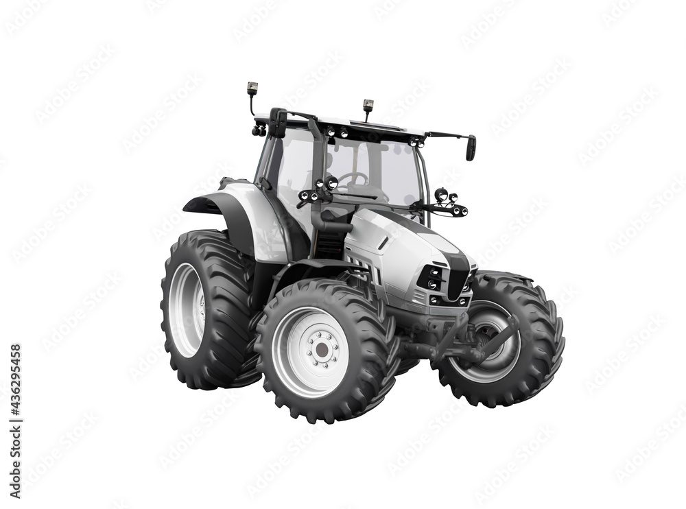 3d render gray tractor illustration on white background no shadow