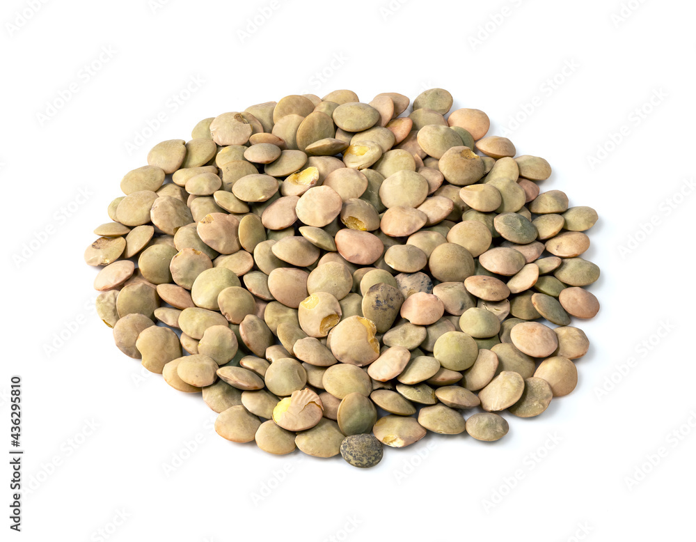pile of whole large green lentils closeup on white pile of whole large green lentils closeup on white