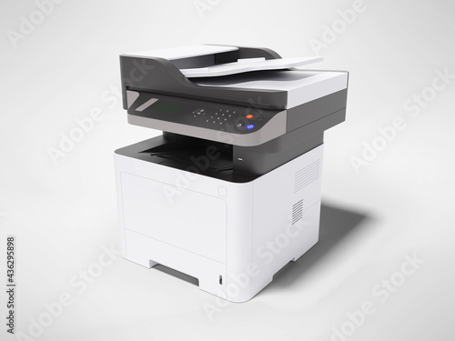 3d render printer multifunctional device on gray background with shadow
