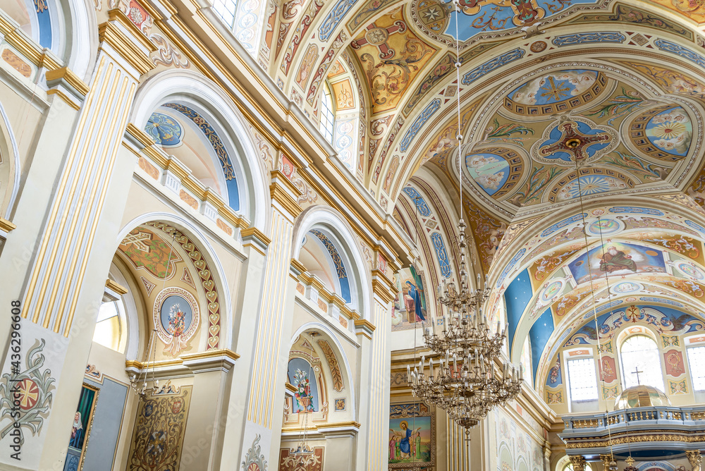 Zhovkva, Ukraine - 20.05.2021: interior of the St. Josaphat Church, the centrepiece of the Dominican Monastery. 