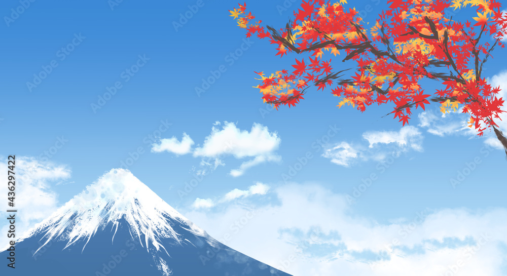 美しい富士山と紅葉の背景イラスト素材 Stock Illustration Adobe Stock