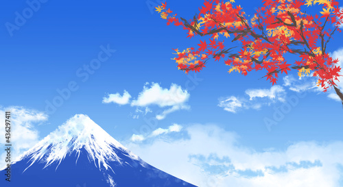 Beautiful Fuji and autumn leaves background illustration material