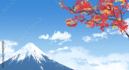 美しい富士山と紅葉の背景イラスト素材