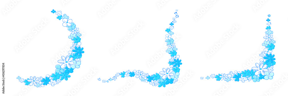 Set of decorative flowers border frame isolated on white background. Vector of spring floral frame.