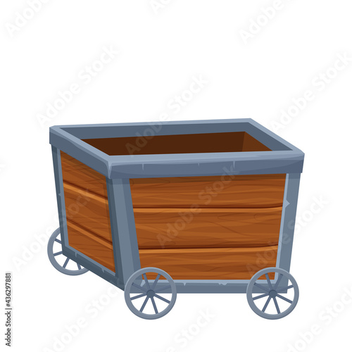 Mine trolley, cart vector illustration isolated on white background in cartoon style. Retro, underground transportation. Ui game asset.
