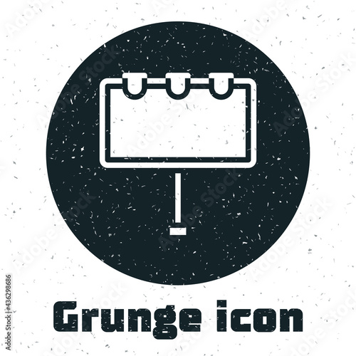 Grunge Blank big billboard with lights icon isolated on white background. Monochrome vintage drawing. Vector