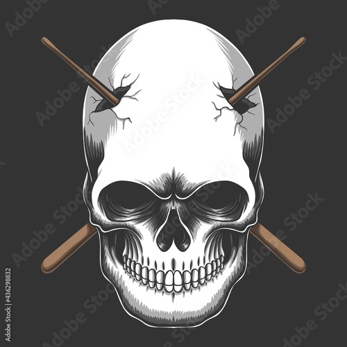skull impaled stick drum vector illustration photo