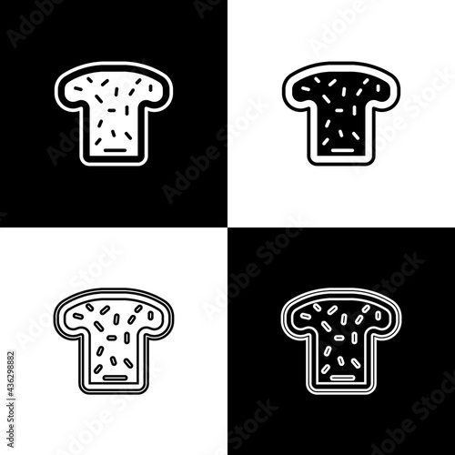 Set Bread toast for sandwich piece of roasted crouton icon isolated on black and white background. Lunch, dinner, breakfast snack. Vector
