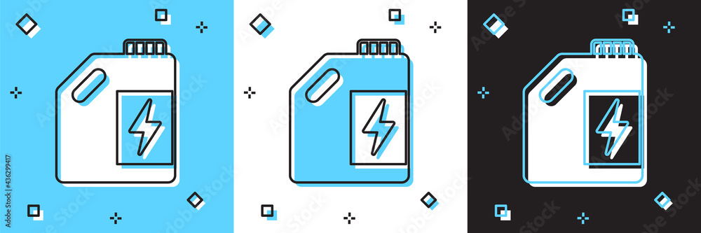 Set Eco fuel canister icon isolated on blue and white, black background. Eco bio and barrel. Green environment and recycle. Vector Set Eco fuel canister icon isolated on blue and white, black background. Eco bio and barrel. Green environment and recycle. Vector
