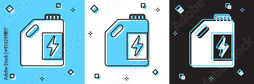 Set Eco fuel canister icon isolated on blue and white, black background. Eco bio and barrel. Green environment and recycle. Vector