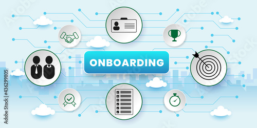 Onboarding Process Business concept. Onboarding Concept With icons. Cartoon Vector People Illustration
