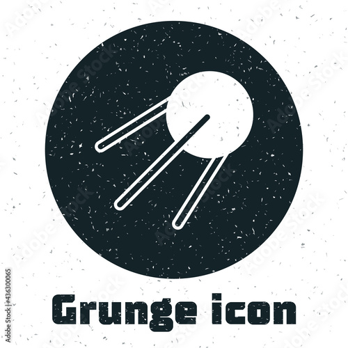 Grunge Satellite icon isolated on white background. Monochrome vintage drawing. Vector