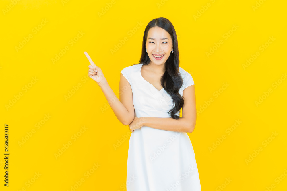 Portrait beautiful young asian woman smile with action Portrait beautiful young asian woman smile with action