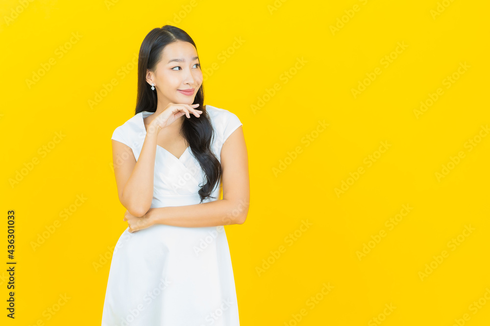 Portrait beautiful young asian woman smile with action Portrait beautiful young asian woman smile with action