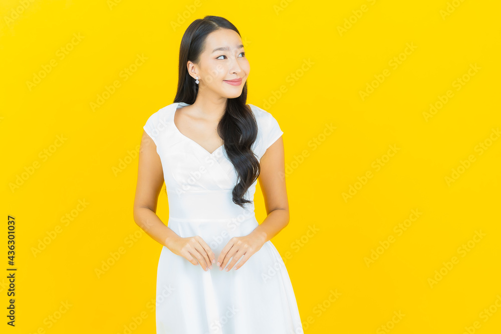 Portrait beautiful young asian woman smile with action Portrait beautiful young asian woman smile with action