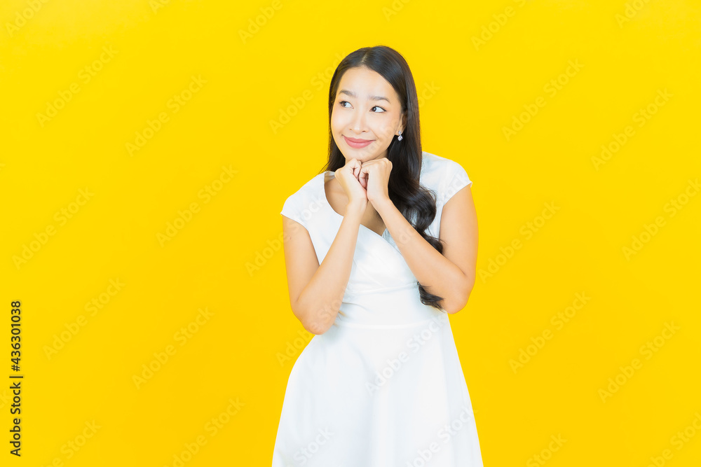 Portrait beautiful young asian woman smile with action