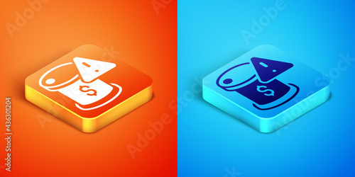 Isometric Drop in crude oil price icon isolated on orange and blue background. Oil industry crisis concept. Vector