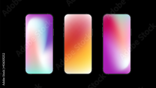 Set of Three Colorful Gradient Backgrounds on Smartphone. Vector illustration