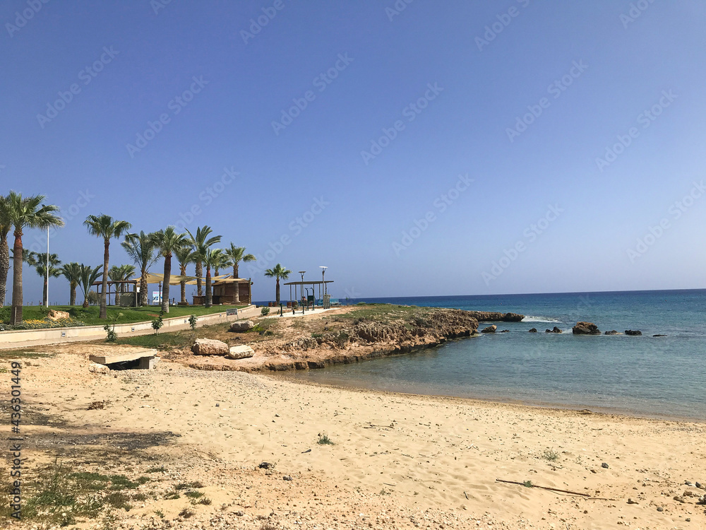 sea rocky bay with clear water and beautiful rocks. Paralimni. Protaras. Ayia Napa. Cyprus