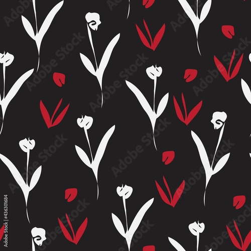 Red Floral Brush strokes Seamless Pattern Background