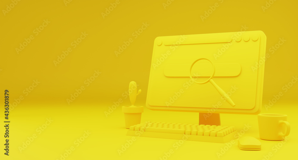 Yellow Desktop tecnology data analysis searching Concept. Background Landing main page. 