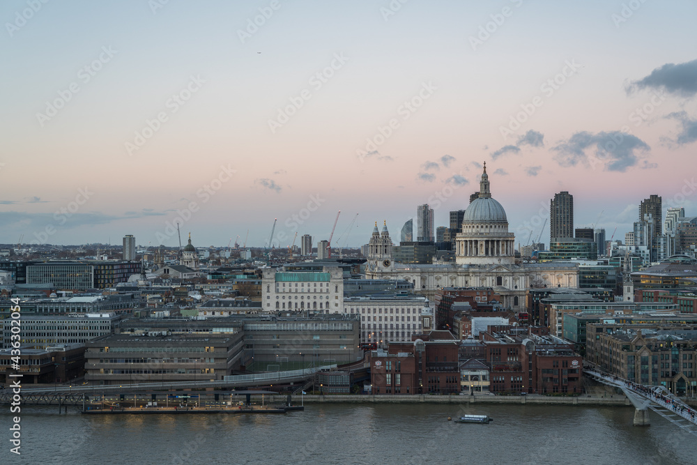 Cityscape of St Paul's Cathedral in London at sunset