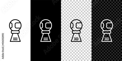Set line Award cup with baseball ball icon isolated on black and white, transparent background. Winner trophy symbol. Championship or competition trophy. Sports achievement. Vector