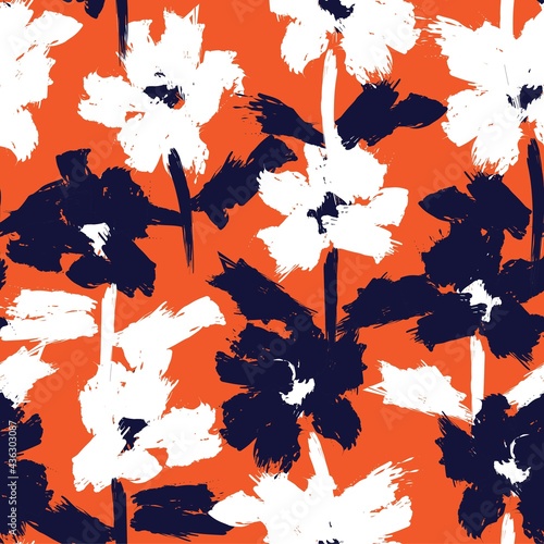 Orange Floral Brush strokes Seamless Pattern Background