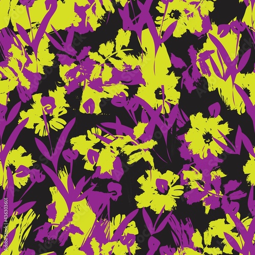 Yellow Floral Brush strokes Seamless Pattern Background © Siu-Hong Mok