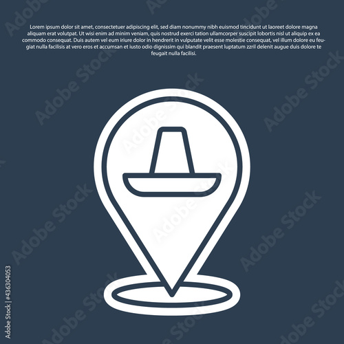 Blue line Traditional mexican sombrero hat icon isolated on blue background. Vector