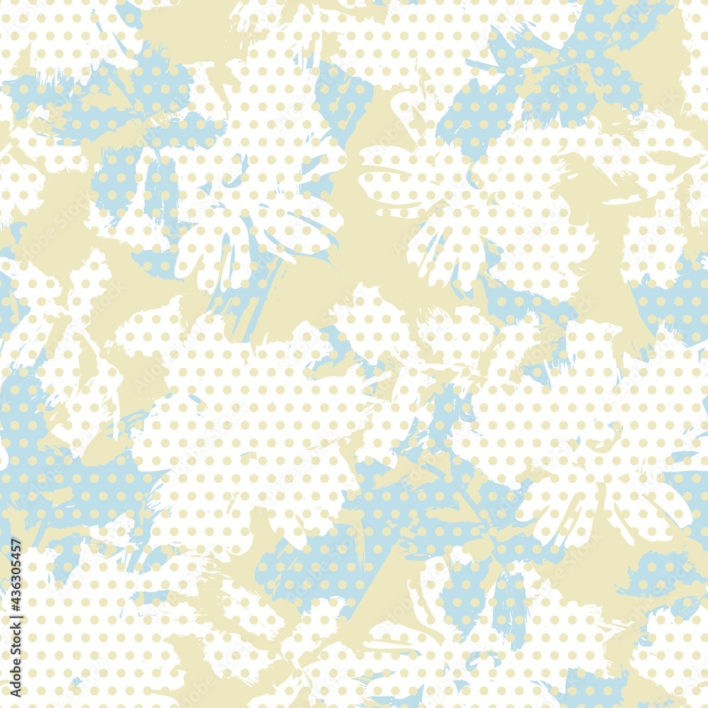 Pastel Botanical Tropical Floral Seamless Pattern with dotted Background
