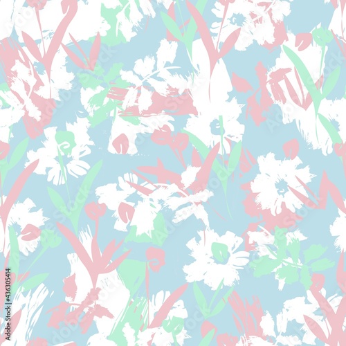 Pastel Floral Brush strokes Seamless Pattern Background