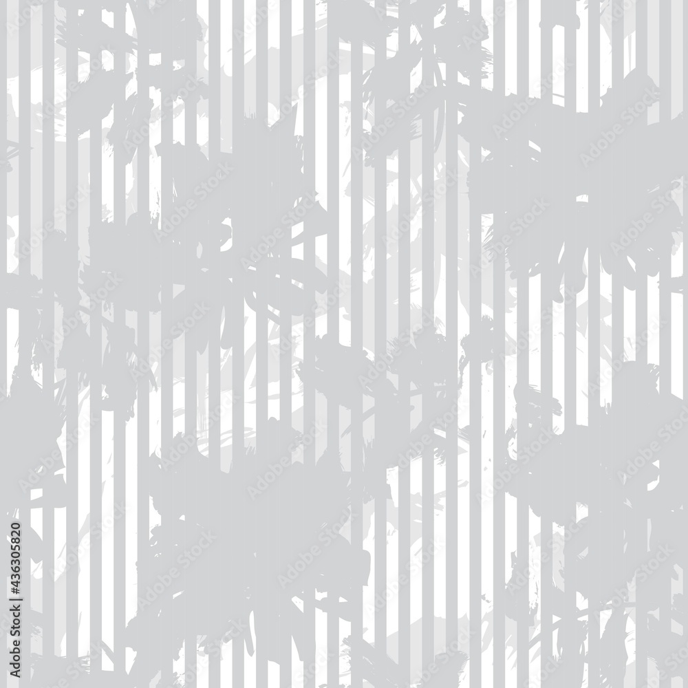 Black and White Botanical Floral Seamless Pattern with striped Background Black and White Botanical Floral Seamless Pattern with striped Background