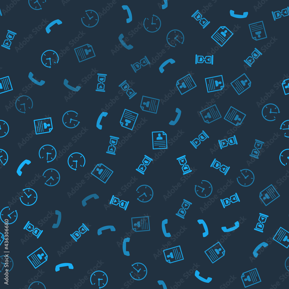 Set Telephone handset, Old hourglass, Resume and Clock with arrow on seamless pattern. Vector Set Telephone handset, Old hourglass, Resume and Clock with arrow on seamless pattern. Vector