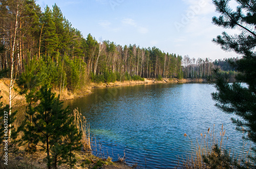 Fototapeta Naklejka Na Ścianę i Meble -  a picturesque forest lake in central Russia in early spring
