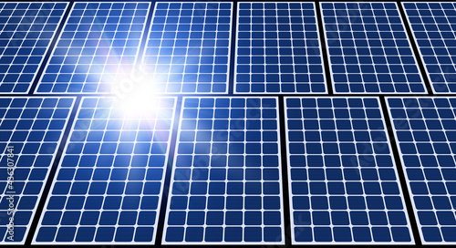 Solar panels and sun, solar energy produstion plant vector illustration.