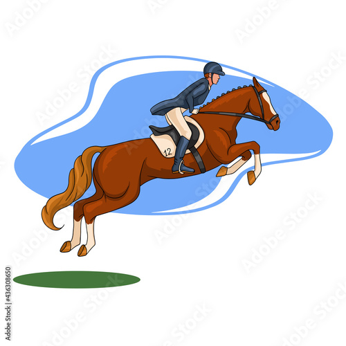 Horse Riding Woman Riding Horse Jumping Cartoon Style © Rina Antipina