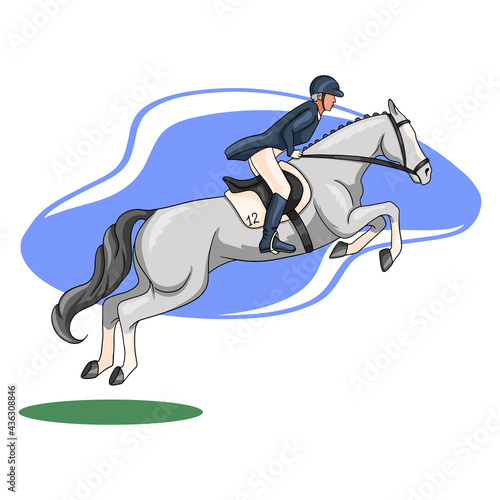 Horse Riding Woman Riding Horse Jumping Cartoon Style
