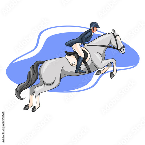 Horse Riding Woman Riding Horse Jumping Cartoon Style