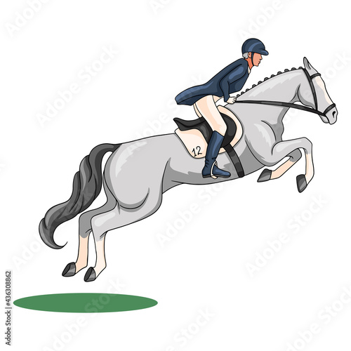Horse Riding Woman Riding Horse Jumping Cartoon Style