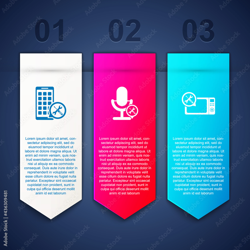 Set Mobile Apps service, Microphone and Microwave oven. Business infographic template. Vector Set Mobile Apps service, Microphone and Microwave oven. Business infographic template. Vector