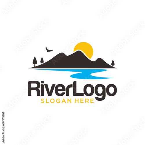 River Mountain Logo Design Vector Template