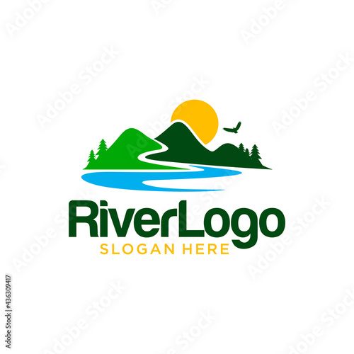 River Mountain Logo Design Vector Template