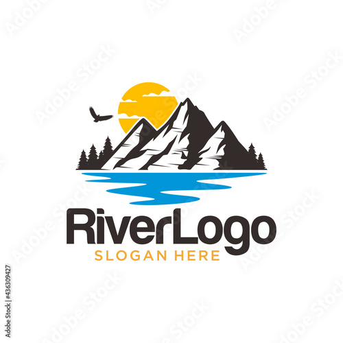 River Mountain Logo Design Vector Template